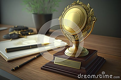 champion golden trophy. Neural network AI generated Stock Photo