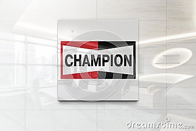 Champion on glossy office wall realistic texture Editorial Stock Photo