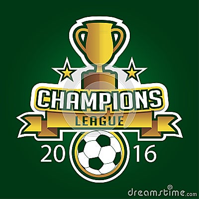 Champion soccer league logo emblem badge graphic with trophy Vector Illustration