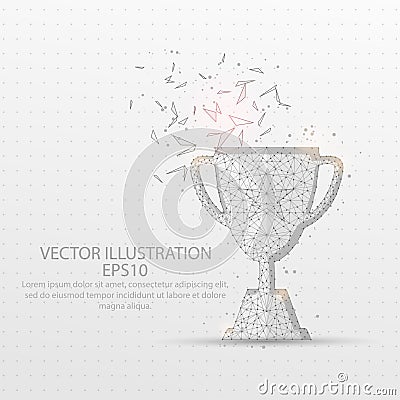 Champion trophy low poly wire frame on white background. Vector Illustration