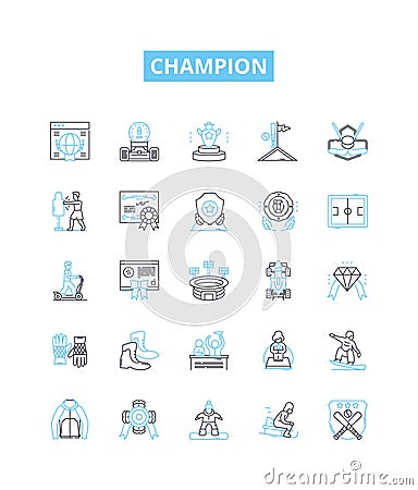 Champion vector line icons set. Victor, Hero, Winner, Premier, Winner, Conqueror, Leader illustration outline concept Cartoon Illustration
