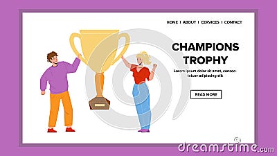 Champions Trophy Hold Winners Boy And Girl Vector Vector Illustration