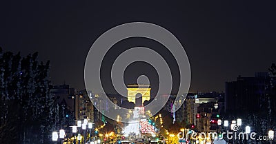 Champs-Elysees Avenue with the Arc de Triomphe in Paris France Stock Photo