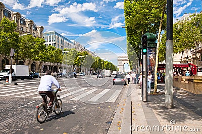 The Champs-Elysees next to the Arc de Triomphe in central Paris Editorial Stock Photo