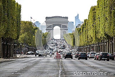 The Champs-ElysÃ©es is the main avenue of Paris. It is 1,910 metres long, and runs from the Arc de Triomphe to Place de la Editorial Stock Photo