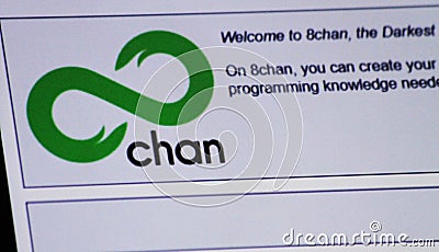 8chan website homepage before it was shut down Editorial Stock Photo