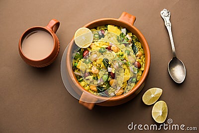 Chana Poha or Chickpea Pohe is a protein rich breakfast recipe from India Stock Photo