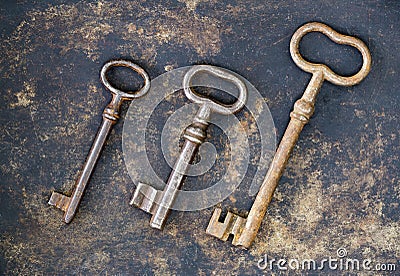 Chance, growing concept, keys on rusty metal background Stock Photo