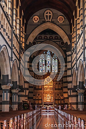 Chancel and part of nave of Saint Patrick Cathedral in Melbourne, Australia Editorial Stock Photo