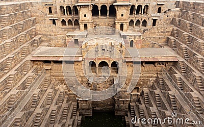 Chand Baori stepwell situated in the village of Abhaneri near Jaipur India. Stock Photo