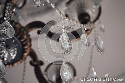 chandelier crystal luxury indoors glitter bronze indoors close-up Stock Photo