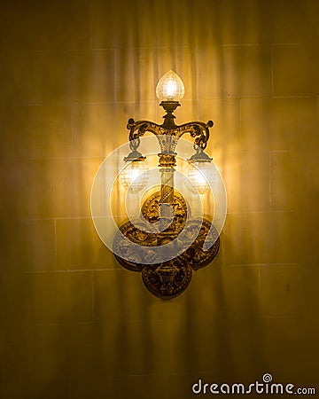 Chandelier hanging the wall of the Peace Palace, Vredespaleis in Dutch Stock Photo