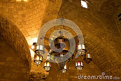 Chandelier inside the Taynal Mosque. Tripoli, Lebanon Editorial Stock Photo