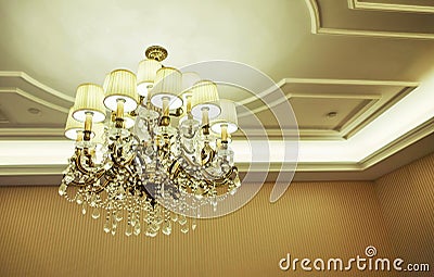 crystal chandelier room ceiling light lamp home lighting Stock Photo