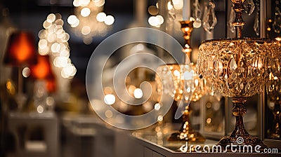 chandeliers blurred interior design store Cartoon Illustration