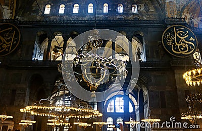 The chandeliers of Hagia Sophia Grand Mosque Stock Photo