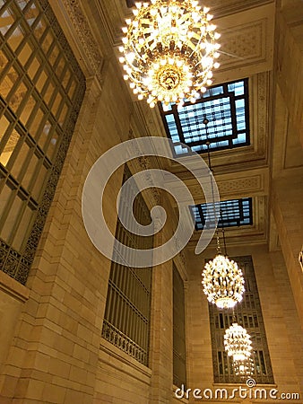 Chandeliers inside Grand Central Terminal in Manhattan, New York City Stock Photo