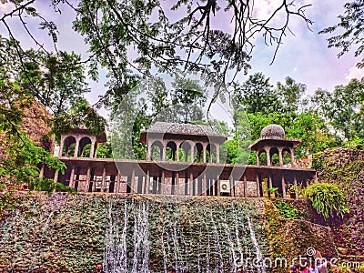 CHANDIGARH, INDIA - waterfall in rockgarden on 2019 in Chandigarh, India. Nek Chand established the garden in 1957. ï¿¼ Stock Photo