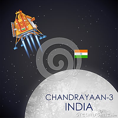 Chandrayaan 3 rocket mission launched by India for lunar exploration missionwith lander Vikram and rover Pragyan Vector Illustration