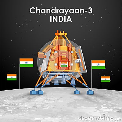 Chandrayaan 3 rocket mission launched by India for lunar exploration missionwith lander Vikram and rover Pragyan Vector Illustration