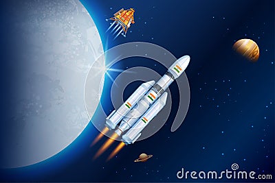 Chandrayaan 3 rocket mission launched by India for lunar exploration missionwith lander Vikram and rover Pragyan Vector Illustration