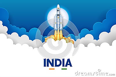 Chandrayaan rocket mission launched by India with tricolor Indian flag Vector Illustration