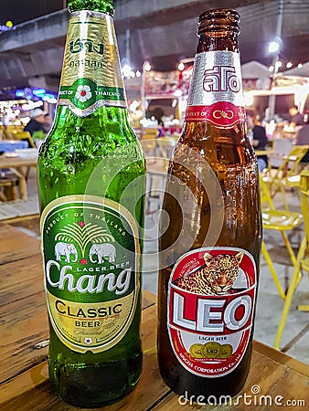Chang Leo beer Thai night market street food, Bangkok, Thailand Editorial Stock Photo