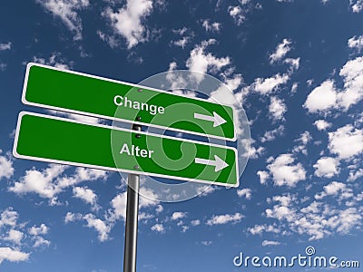 Change - Alter traffic sign on blue sky Stock Photo