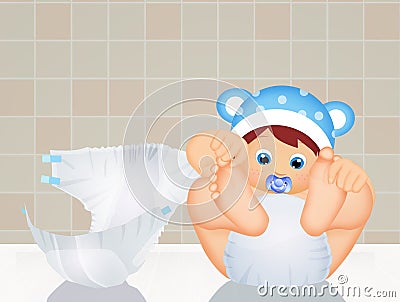 Change the baby`s diaper Cartoon Illustration