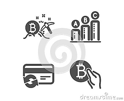 Change card, Bitcoin mining and Graph chart icons. Bitcoin pay sign. Vector Vector Illustration