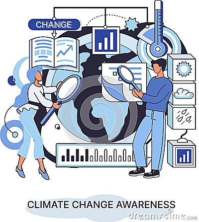 Change climate awareness metaphor, saving planet, World Environment Day, global warming ecological problems Vector Illustration