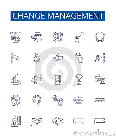 Change management line icons signs set. Design collection of Transformation, Agility, Transition, Adaptation, Revision Vector Illustration