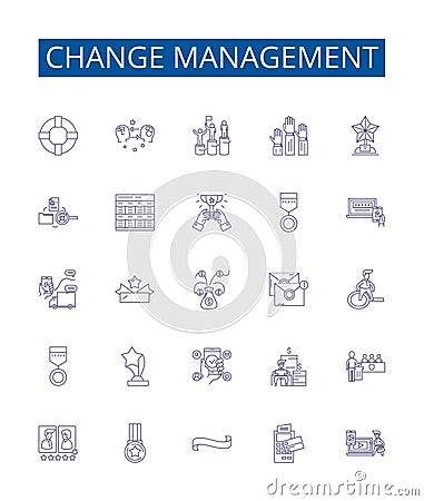 Change management line icons signs set. Design collection of Transformation, Agility, Transition, Adaptation, Revision Vector Illustration