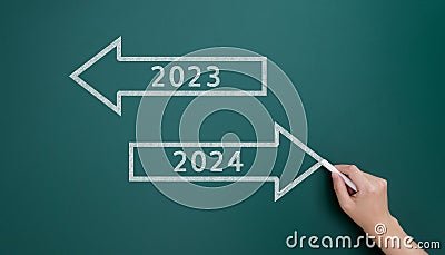 Change new year number 2023 and 2024 on blackboard Stock Photo