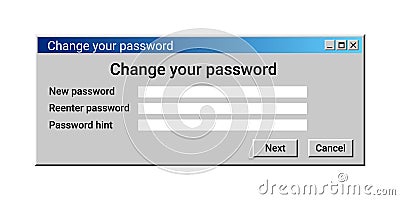 Change password panel. Change user data. System settings in grey color. Vector Illustration