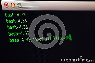 Change permission virus file on unix OS Stock Photo