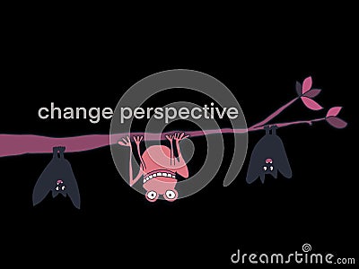 Change perspective, frog open a new perspective like bats , vision difference looking mindset attitude. Stock Photo