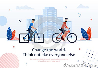 Change World Cartoon Man Ride Electric Bicycle Vector Illustration