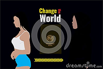 Change the world by Quran a modern girl changed after understanding the Quran and start wearing hijab and becoming modest Stock Photo