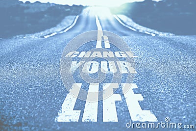 Change your life written on road. Toned. Stock Photo