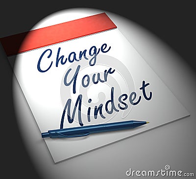 Change Your Mind set Notebook Displays Positivity Or Positive At Stock Photo