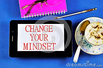 Change your mindset - to change the quality of life. Cope with fear, think positively, search for new opportunities and achieve Stock Photo