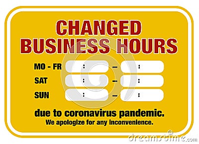 Changed business hours sign template corona pandemic Vector Illustration
