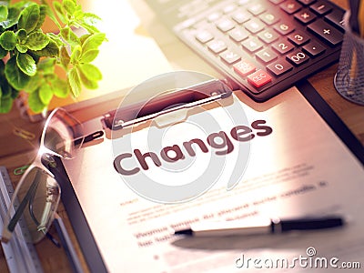 Changes - Text on Clipboard. 3D. Stock Photo