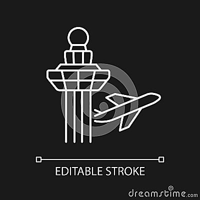 Changi airport control tower white linear icon for dark theme Vector Illustration