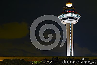 Changi Airport Controller Tower at Night Stock Photo