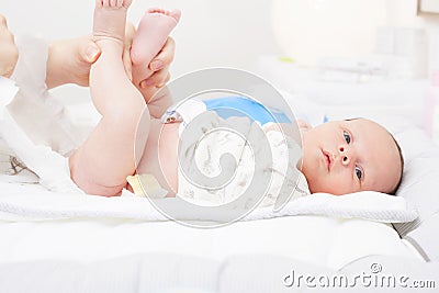 Changing diaper of a newborn Stock Photo