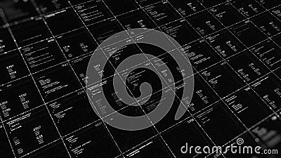 Changing digital data in database. Animation. Large database distributed across cells with numbers and data. Cells with Stock Photo