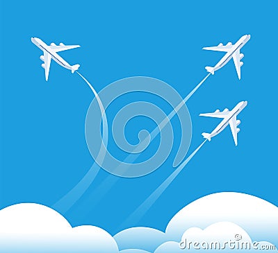 Changing direction concept. Airplane flying in different direction. New trend, unique idea and innovation way business Vector Illustration