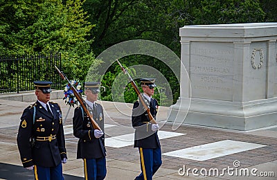 Changing of the Guard at Tomb Unknown Soldier - Arlington Cemetery Editorial Stock Photo